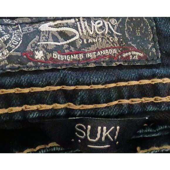 Silver Suki Mid Rise Slim Bootcut Embellished Pockets Cotton Stretch, Women 31 - Picture 5 of 7